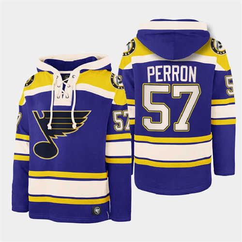 St. Louis Blues #57 David Perron Blue Ageless Must-Have Lace-Up Pullover Hoodie
